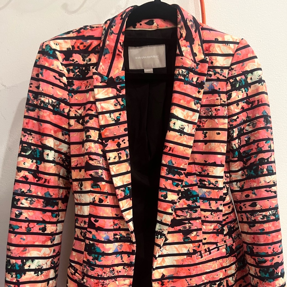 Banana Republic Striped One Button Floral Blazer Petite OP
